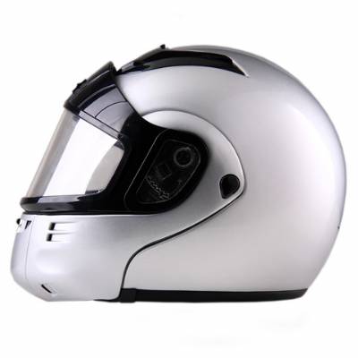 SNOWS - DOT Full Face Gloss Silver Modular Snowmobile Helmet