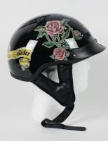 1VBR - Dot Ladies Vented Black Rose Motorcycle Half Helmet Beanie Helmets